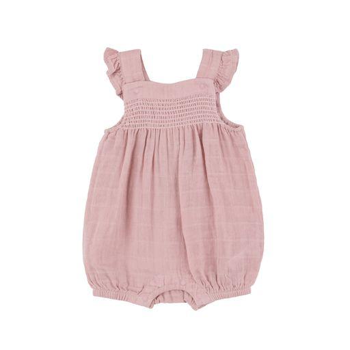 Angel Dear - Organic Smocked Front Romper - Dusty Pink-Footies + Rompers (Fashion)-0-3M-Posh Baby