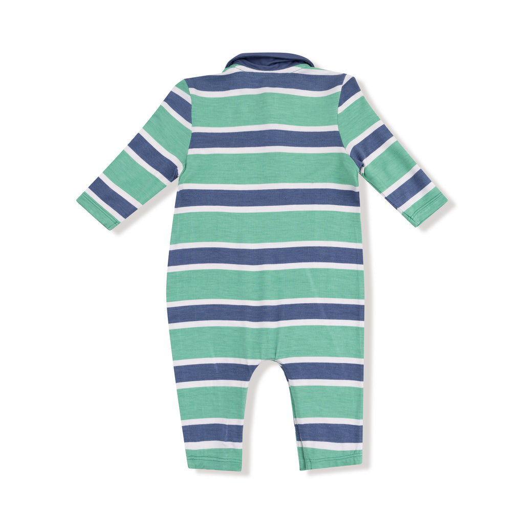 Angel Dear - Polo Romper - Green + Blue Stripe-Footies + Rompers (Fashion)-0-3M-Posh Baby