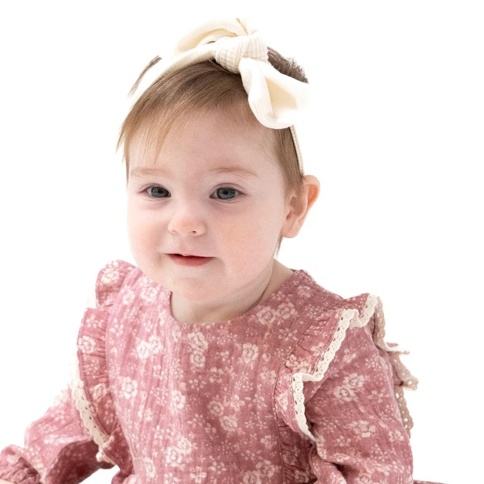 Angel Dear - Ribbed Bow Headband - Sugar Swizzle-Hair Accessories-0-12M-Posh Baby