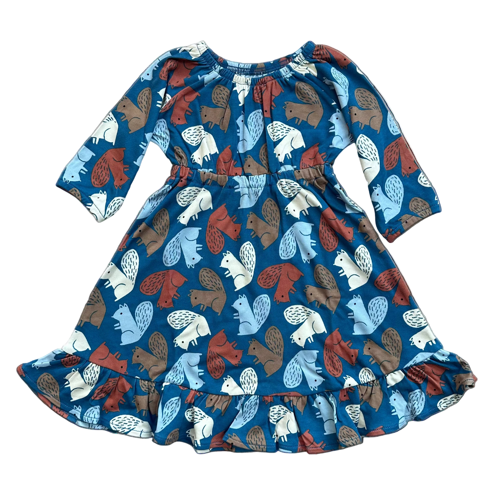 Apple Park - Organic Long Sleeve Twirl Dress - Squirrel Scurry-Dresses-12-18M-Posh Baby