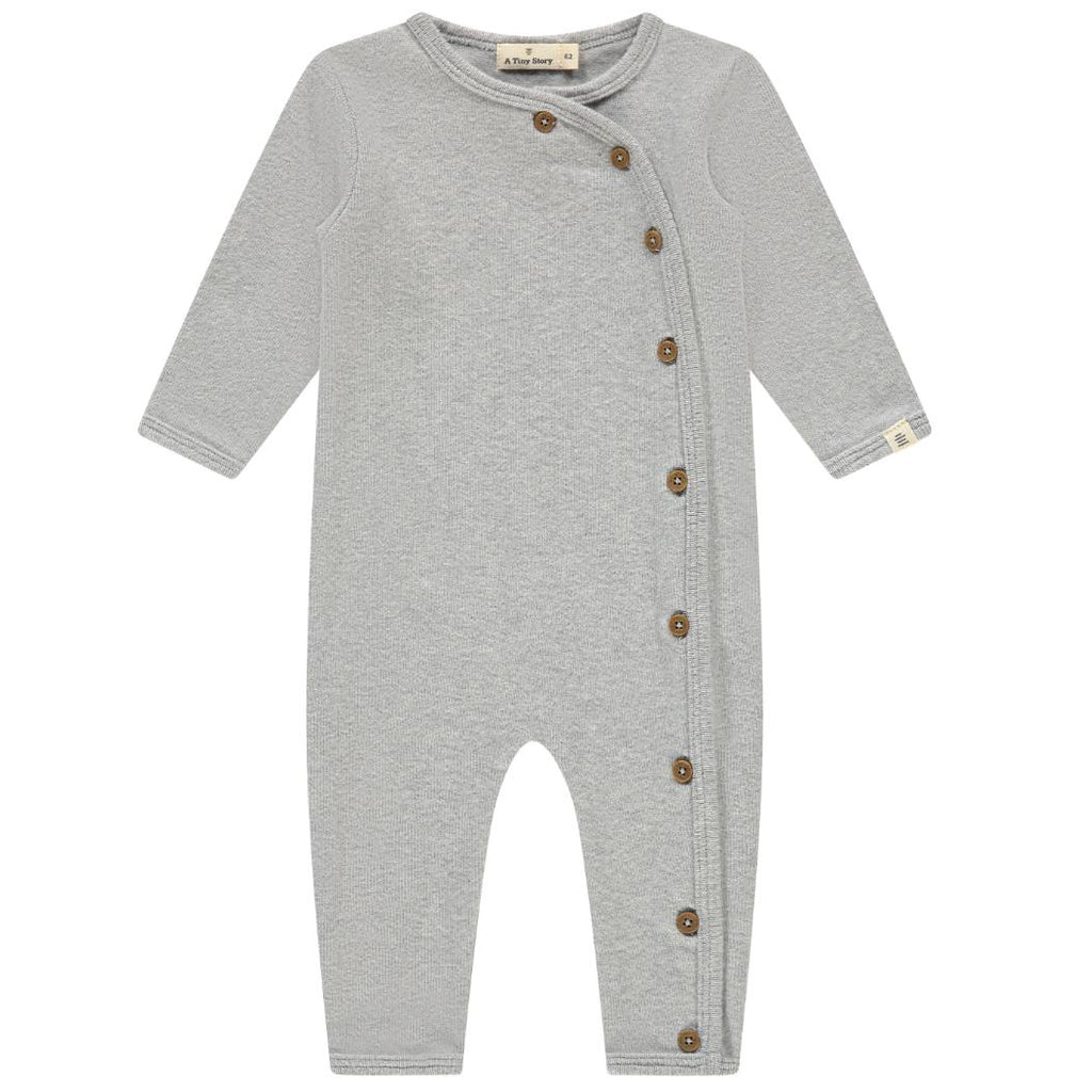Babyface - Button Down Romper - Light Grey Melange-Footies + Rompers (Fashion)-0-3M-Posh Baby