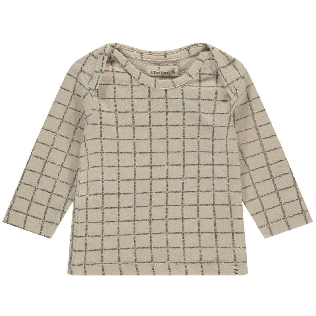 Babyface - Cotton Long Sleeve Tee - Tan Grid-Long Sleeves-3-6M-Posh Baby