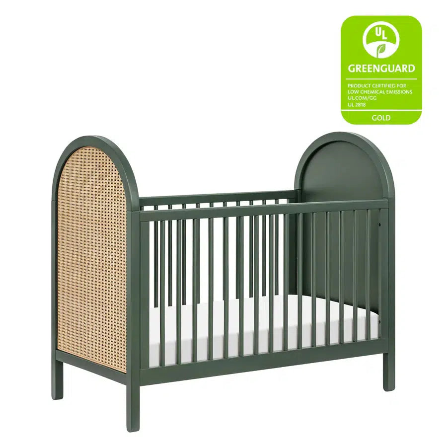 Babyletto Bondi Cane 3 in 1 Convertible Crib Forest Green with Natural Cane