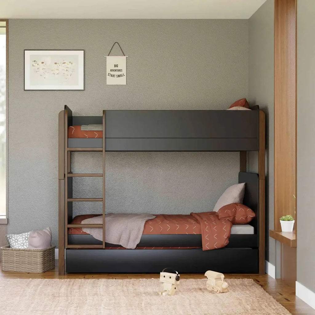 Babyletto Kids - TipToe Twin Convertible Bunk Bed - Black + Natural Walnut-Bunk Beds-Posh Baby
