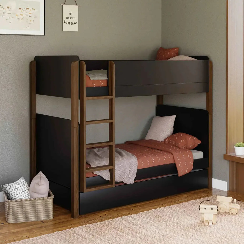Babyletto Kids - TipToe Twin Convertible Bunk Bed - Black + Natural Walnut-Bunk Beds-Posh Baby