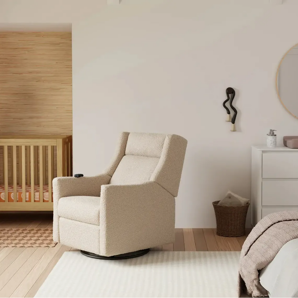 Babyletto - Kiwi Deluxe Heat + Massage Power Recliner w/Adjustable Headrest - Almond Teddy Loop-Chairs-Posh Baby