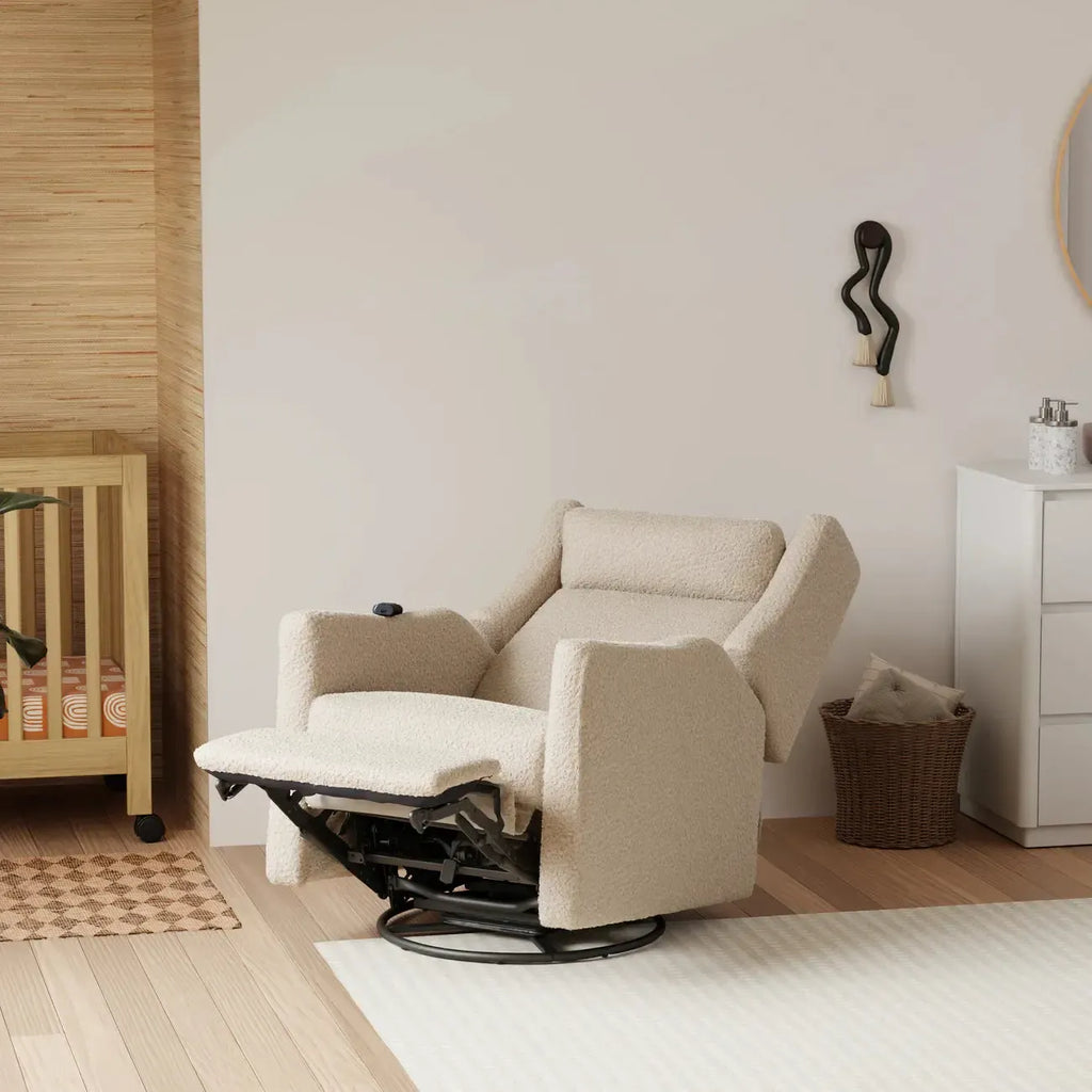 Babyletto - Kiwi Deluxe Heat + Massage Power Recliner w/Adjustable Headrest - Almond Teddy Loop-Chairs-Posh Baby