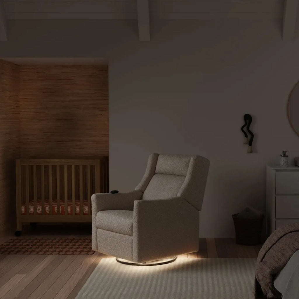 Babyletto - Kiwi Deluxe Heat + Massage Power Recliner w/Adjustable Headrest - Almond Teddy Loop-Chairs-Posh Baby