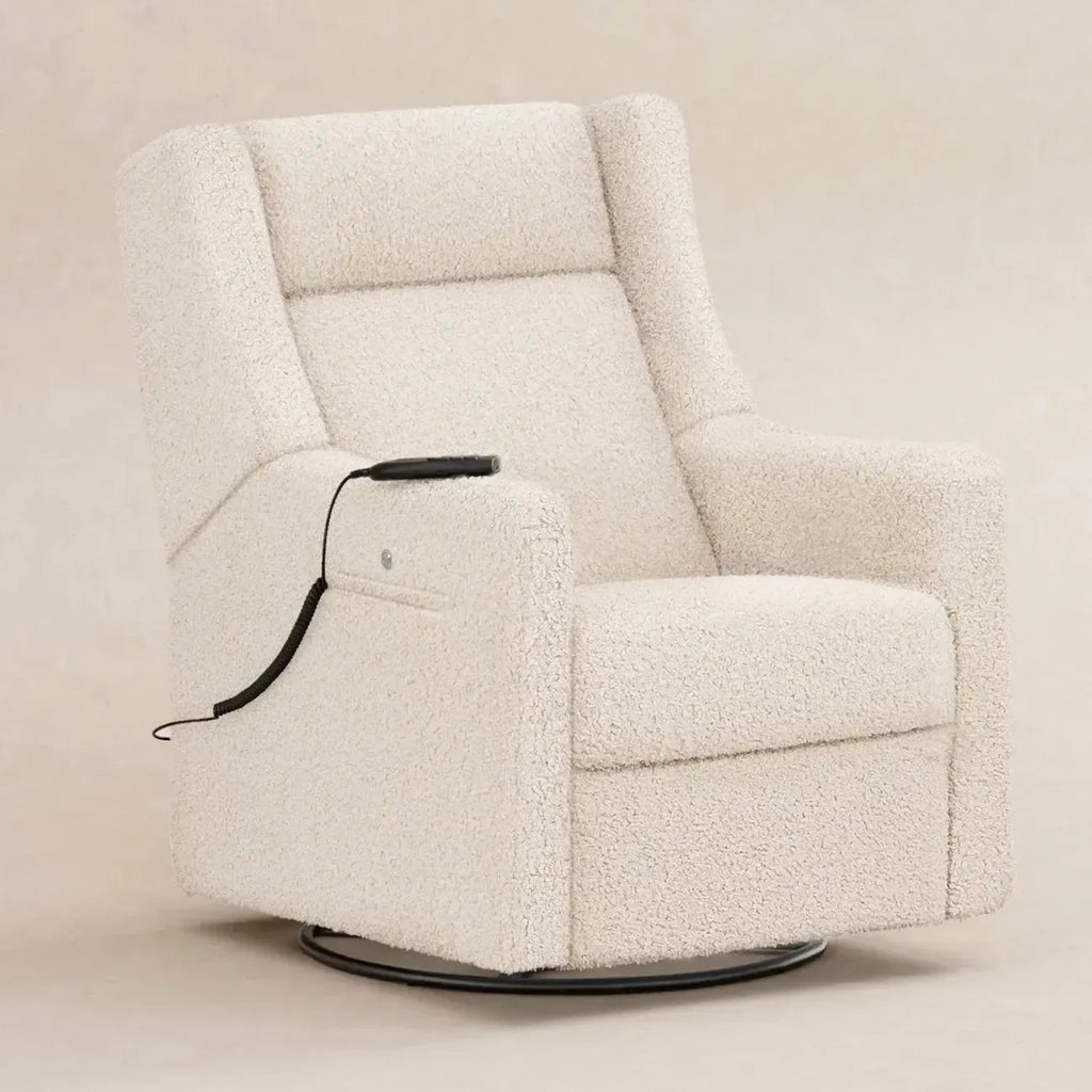 Babyletto - Kiwi Deluxe Heat + Massage Power Recliner w/Adjustable Headrest - Almond Teddy Loop-Chairs-Posh Baby