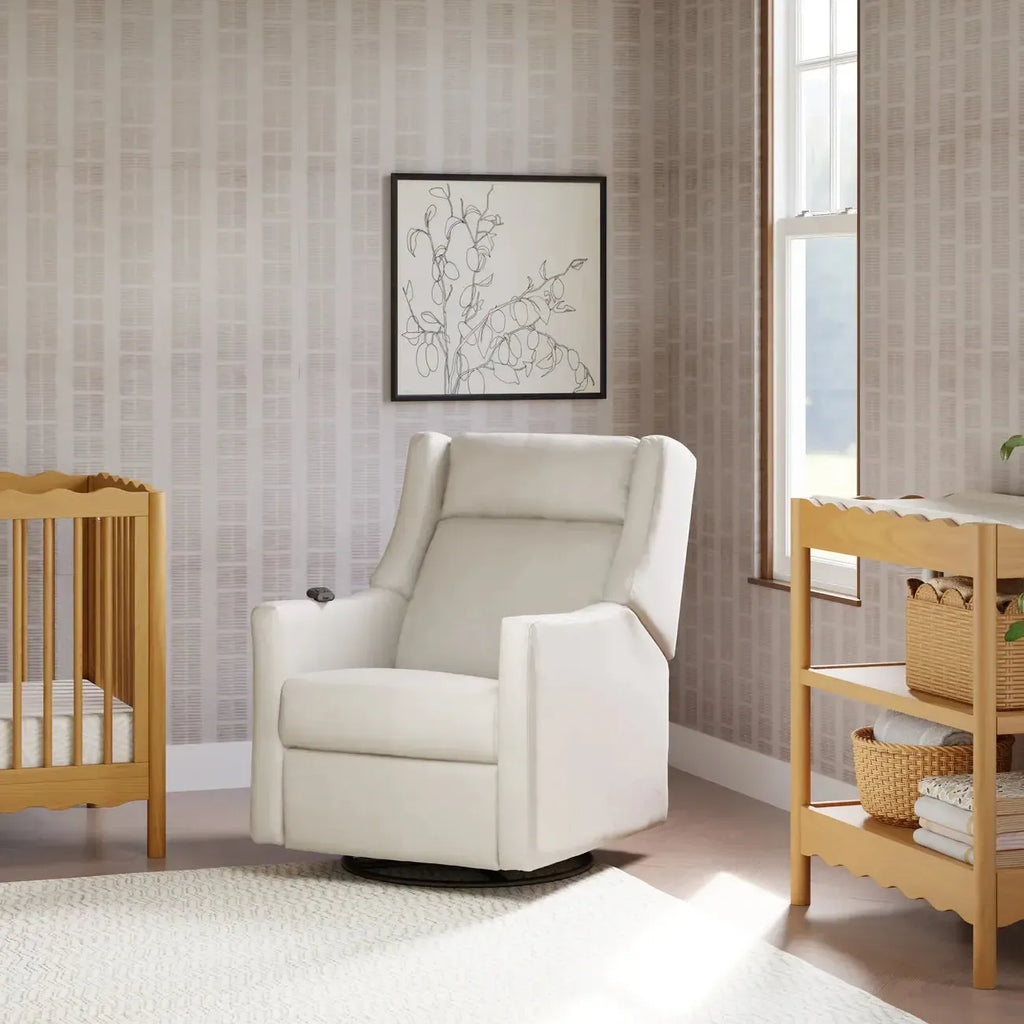 Babyletto - Kiwi Deluxe Heat + Massage Power Recliner w/Adjustable Headrest - Performance Cream Eco-Weave-Chairs-Posh Baby