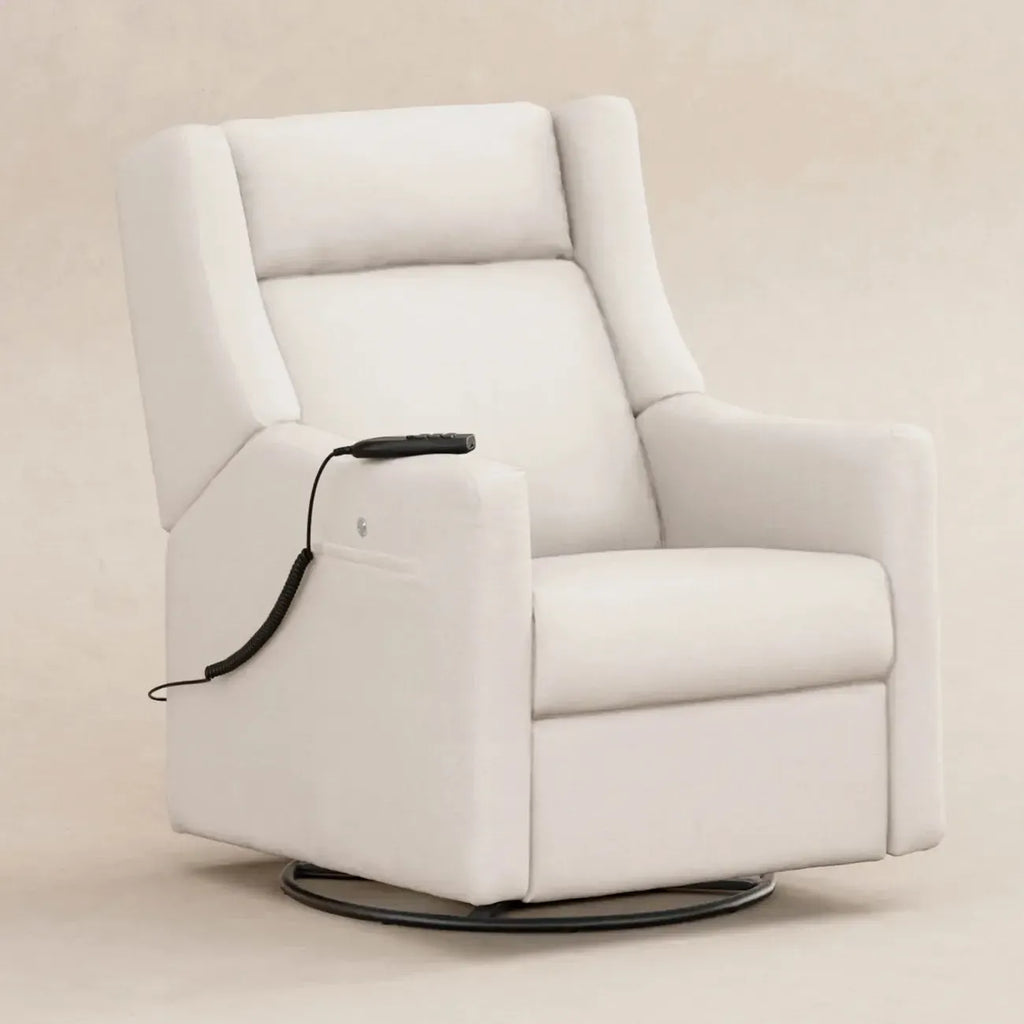 Babyletto - Kiwi Deluxe Heat + Massage Power Recliner w/Adjustable Headrest - Performance Cream Eco-Weave-Chairs-Posh Baby