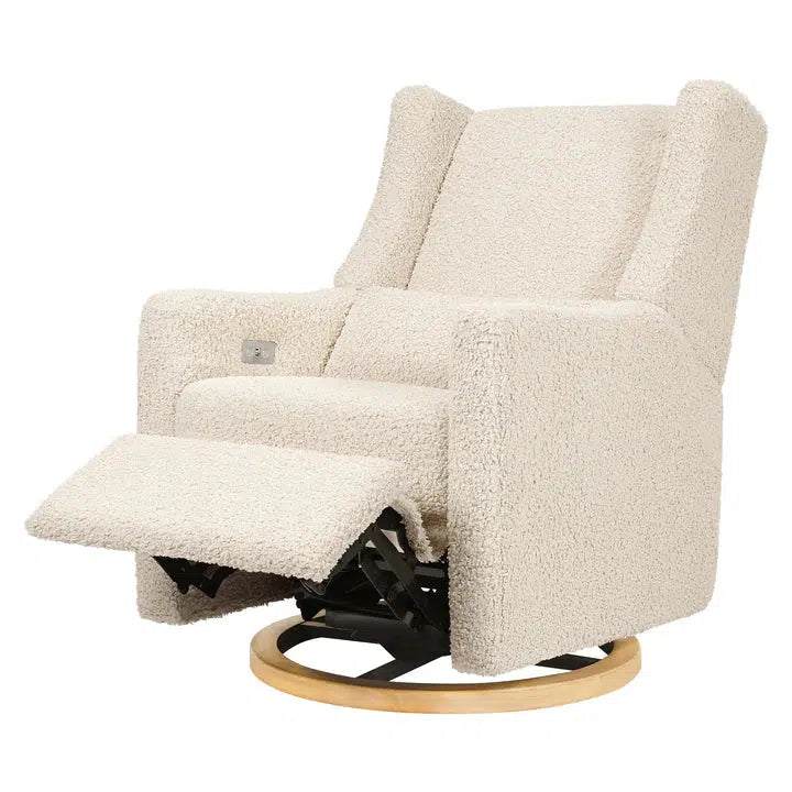 Babyletto - Kiwi Electronic Glider + Recliner - Luxe Almond Teddy Loop with Light Wood Base-Chairs-Store Pickup in 2-5 Weeks-Posh Baby