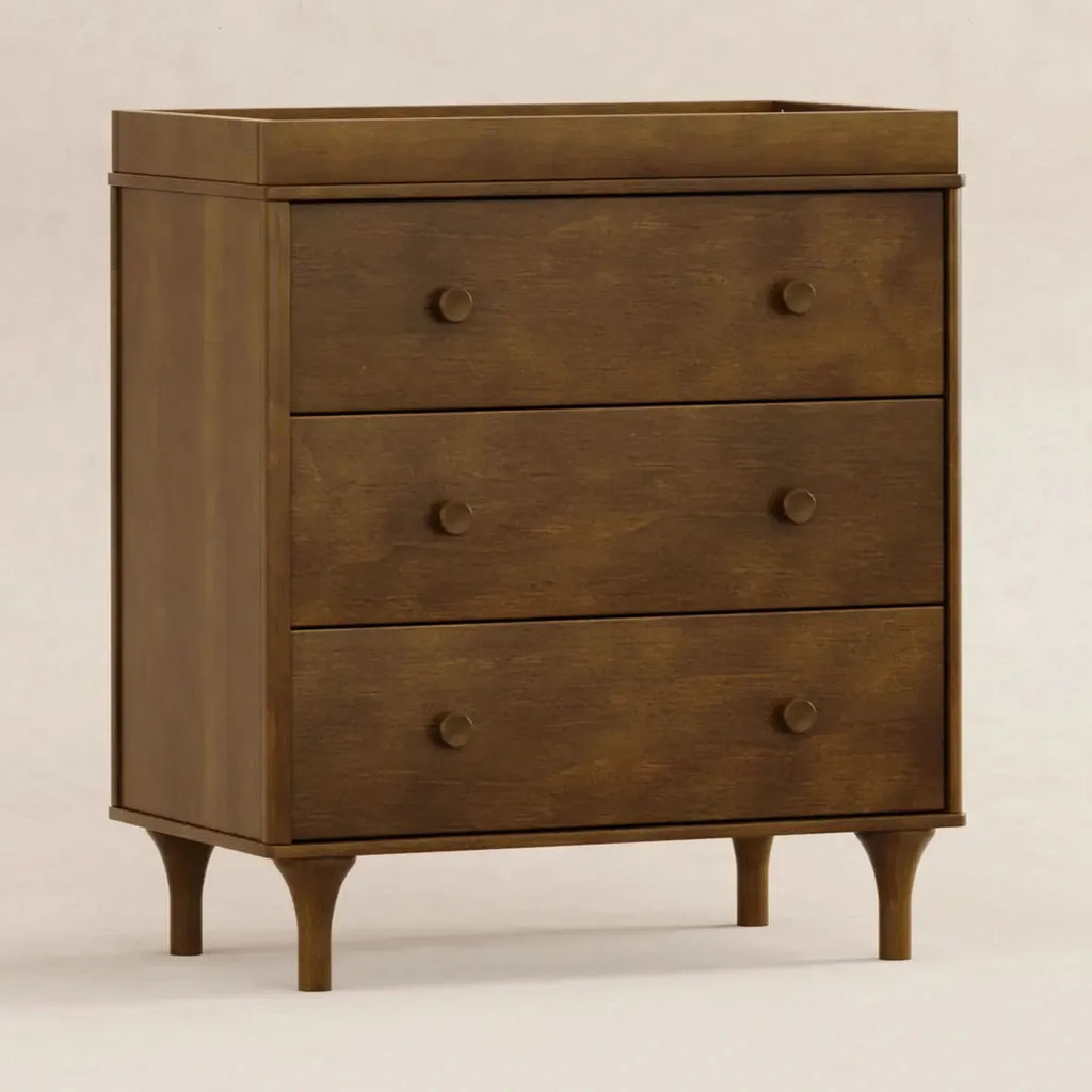 Babyletto - Lolly 3-Drawer Changer Dresser w/ Removable Changing Tray - Natural Walnut-Dressers + Changing Tables-Posh Baby