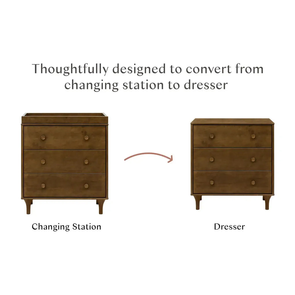 Babyletto - Lolly 3-Drawer Changer Dresser w/ Removable Changing Tray - Natural Walnut-Dressers + Changing Tables-Posh Baby