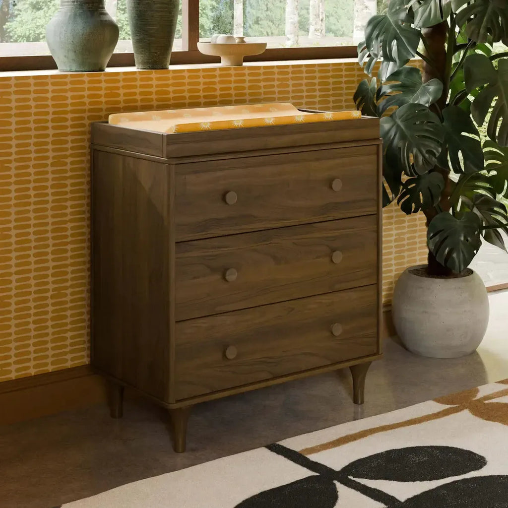 Babyletto - Lolly 3-Drawer Changer Dresser w/ Removable Changing Tray - Natural Walnut-Dressers + Changing Tables-Posh Baby