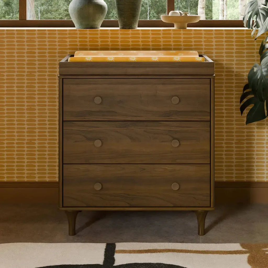 Babyletto - Lolly 3-Drawer Changer Dresser w/ Removable Changing Tray - Natural Walnut-Dressers + Changing Tables-Posh Baby