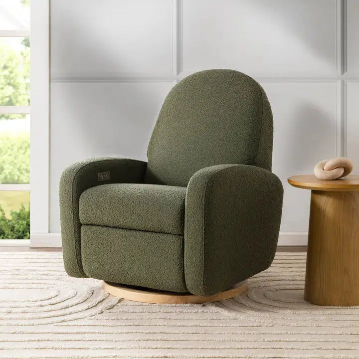 Babyletto - Nami Electronic Glider + Recliner - Luxe Olive Boucle with Light Wood Base-Chairs-Posh Baby