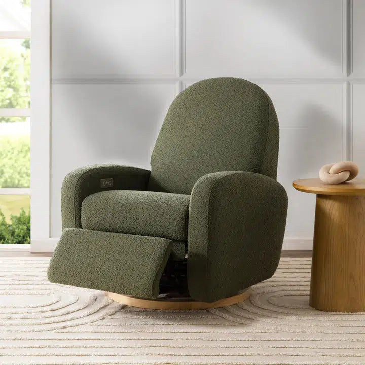 Babyletto - Nami Electronic Glider + Recliner - Luxe Olive Boucle with Light Wood Base-Chairs-Store Pickup in 2-5 Weeks-Posh Baby