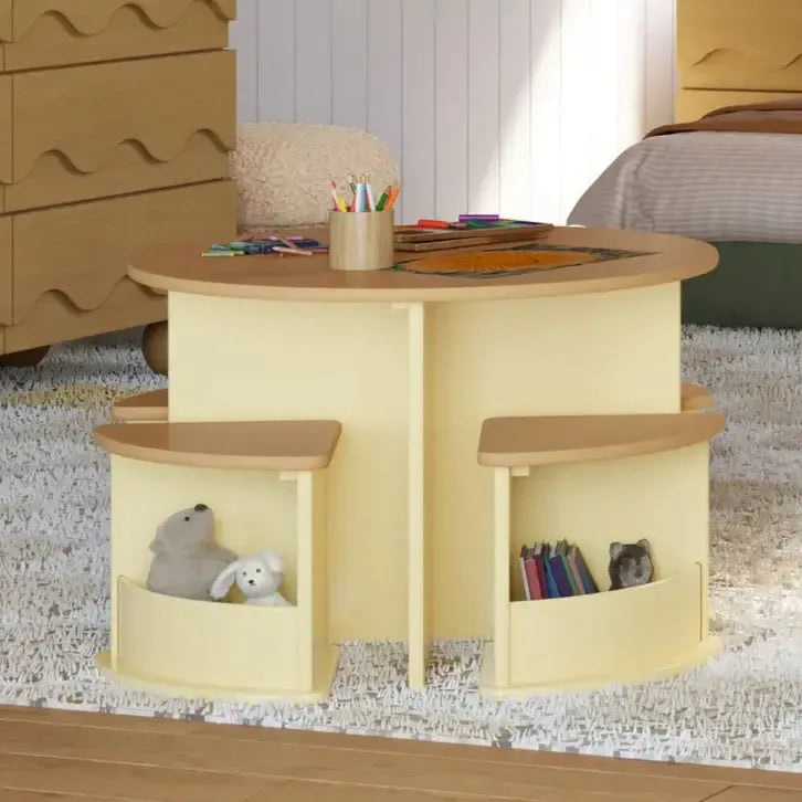 Babyletto - Nessa Nesting Play Table Set - Pale Yellow + Honey-Play Table + Chairs-Posh Baby