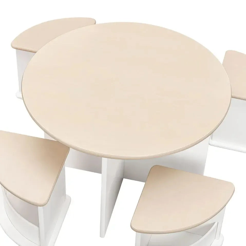 Babyletto - Nessa Nesting Play Table Set - White + Washed Natural-Play Table + Chairs-Posh Baby