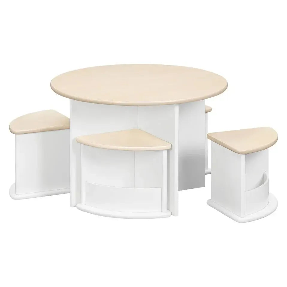 Babyletto - Nessa Nesting Play Table Set - White + Washed Natural-Play Table + Chairs-Posh Baby