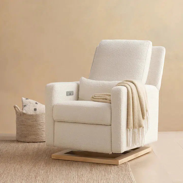 Babyletto - Sigi Electronic Glider + Recliner - Ivory Boucle with Light Wood base-Chairs-Posh Baby