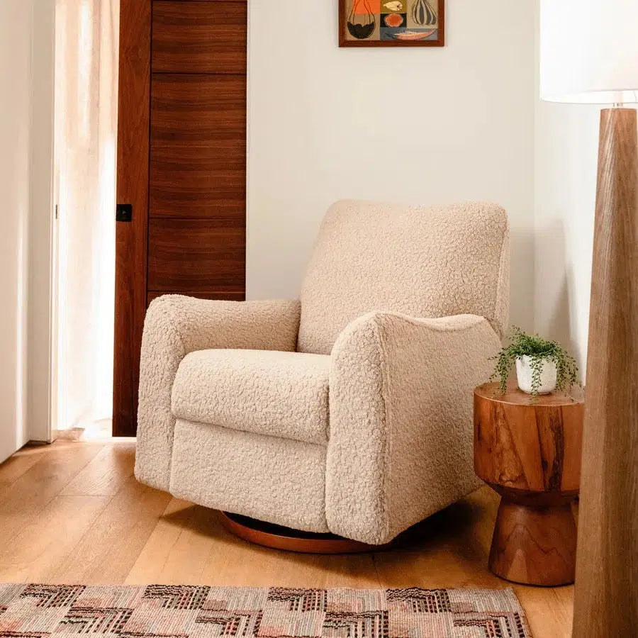 Babyletto - Sunday Electronic Glider + Recliner - Luxe Chai Shearling with Dark Wood Base-Chairs-Posh Baby