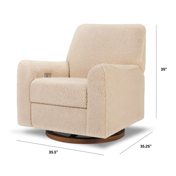 Babyletto - Sunday Electronic Glider + Recliner - Luxe Chai Shearling with Dark Wood Base-Chairs-Store Pickup in 2-5 Weeks-Posh Baby