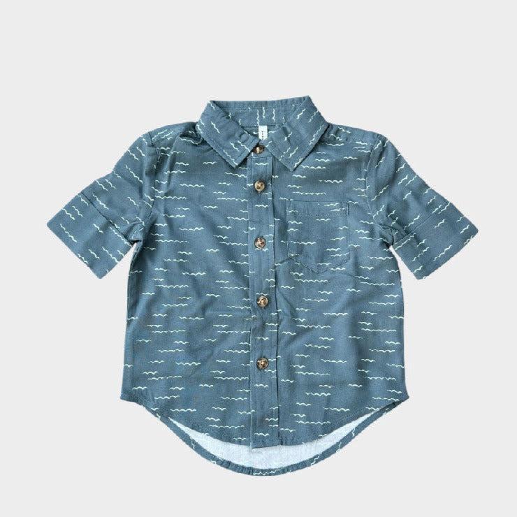 Babysprouts - Button-Up Shirt - Waves-Short Sleeves-6-12M-Posh Baby