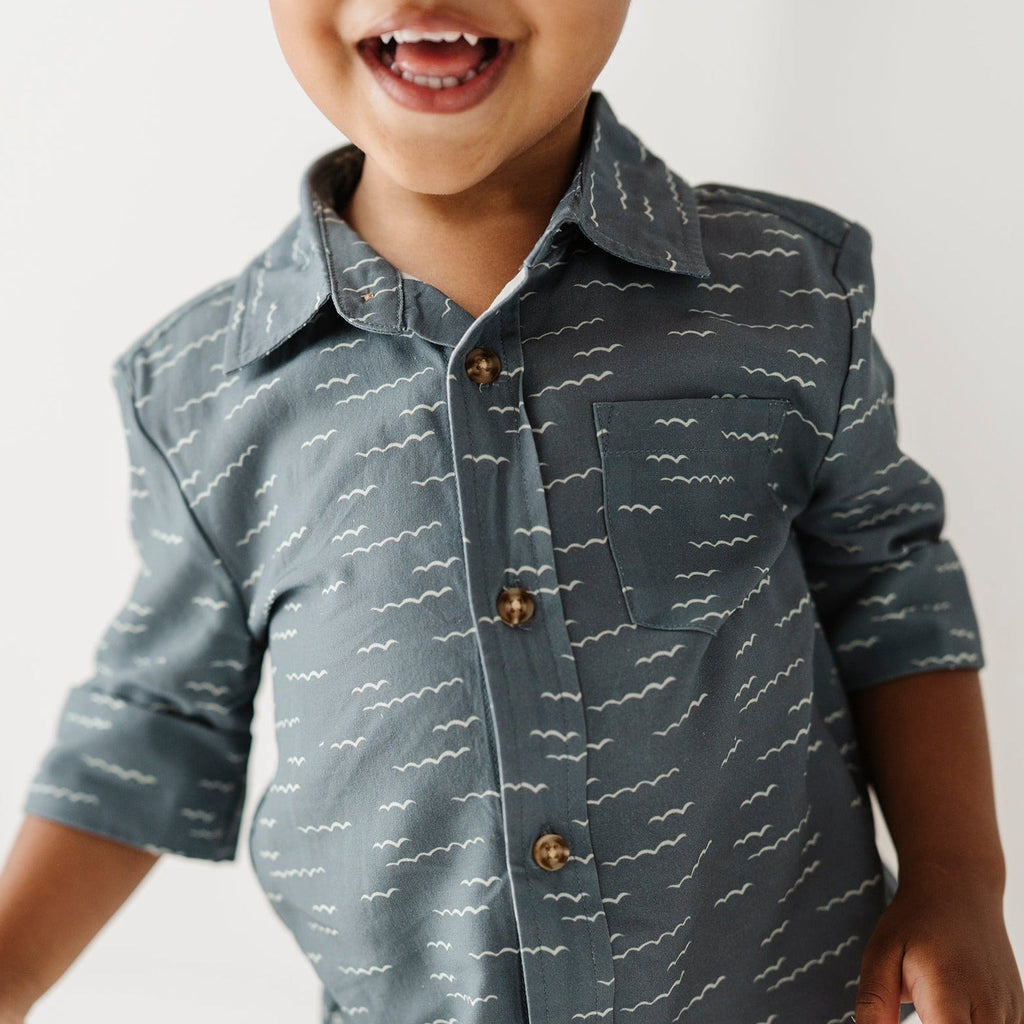 Babysprouts - Button-Up Shirt - Waves-Short Sleeves-6-12M-Posh Baby