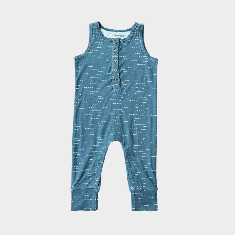 Babysprouts - Henley Tank Romper - Waves-Footies + Rompers (Fashion)-0-3M-Posh Baby