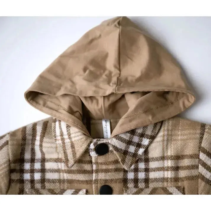 Babysprouts - Hooded Shacket - Desert Plaid-Sweaters + Cardigans + Jackets-12-18M-Posh Baby