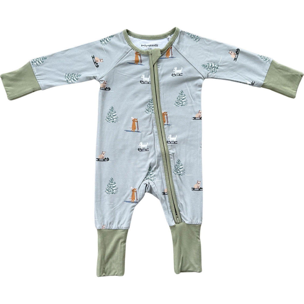 Babysprouts - Long Sleeve Zip Romper - Sled Dogs-Footies + Rompers (Basic)-Newborn-Posh Baby