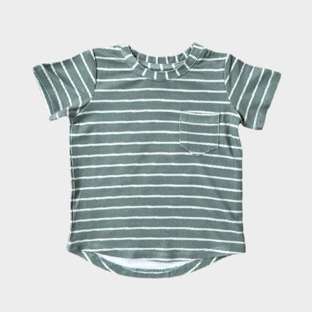 Babysprouts - Short Sleeve Pocket Tee - Sage Stripe-Short Sleeves-3-6M-Posh Baby
