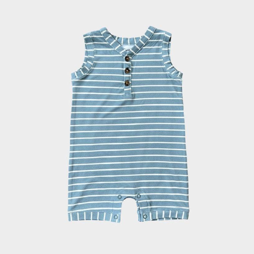 Babysprouts - Sleeveless Romper - Blue Stripe-Footies + Rompers (Fashion)-0-3M-Posh Baby