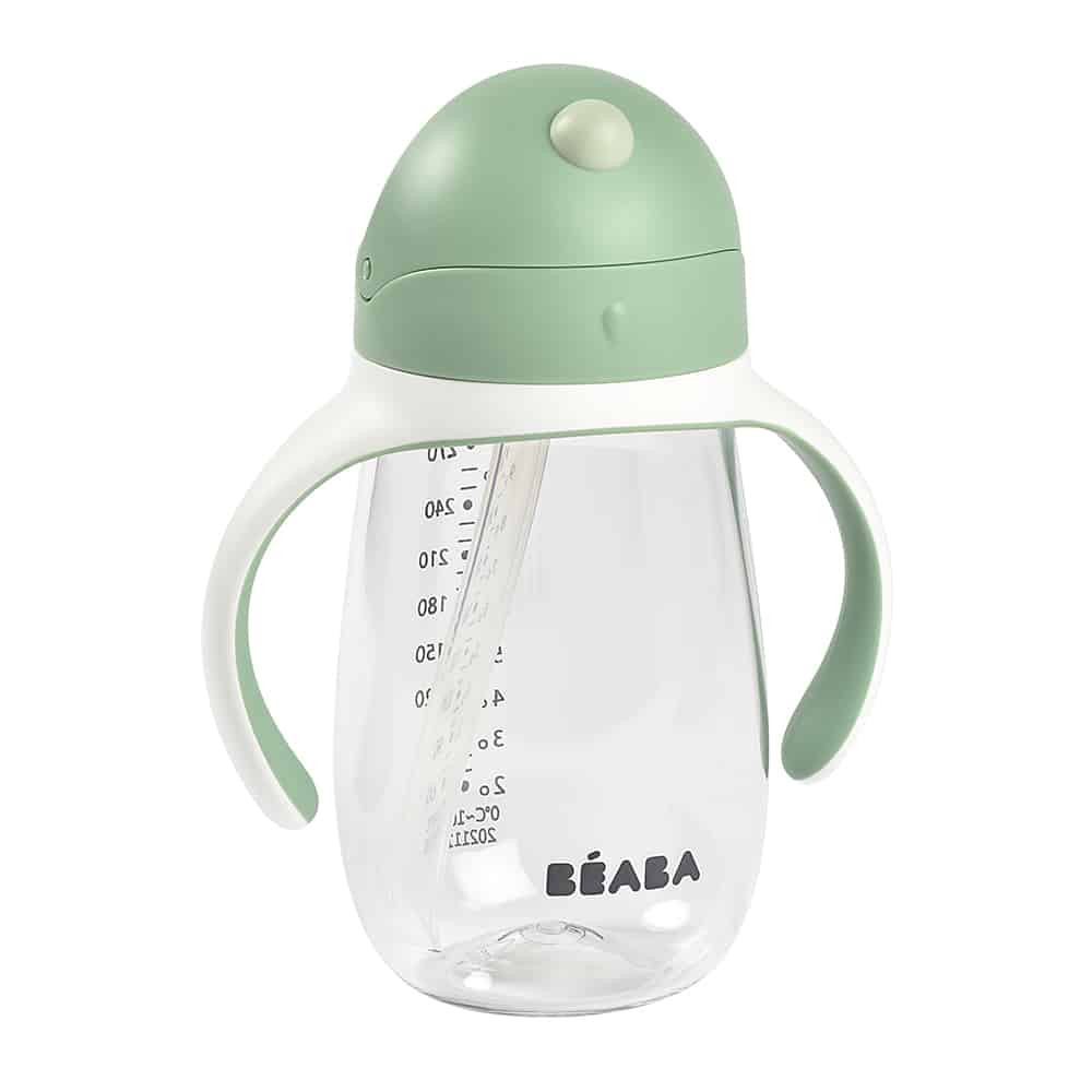 Beaba - Straw Sippy Cup - Sage-Plates + Bowls + Cups + Utensils-Posh Baby