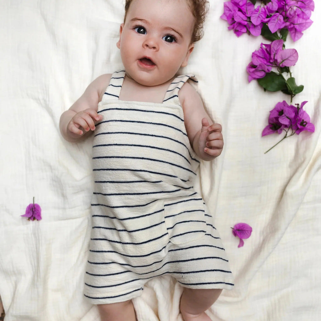 Bean's (Barcelona) - Organic Overalls - Blue Stripes-Footies + Rompers (Fashion)-0-3M-Posh Baby