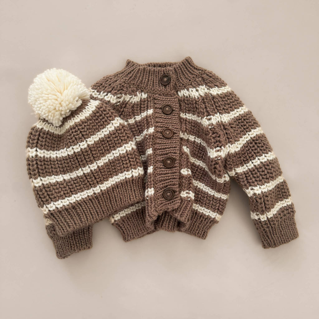 Blueberry Hill - Hand Knit Beanie - Mocha Stripe-Hats-3-6M (XS)-Posh Baby