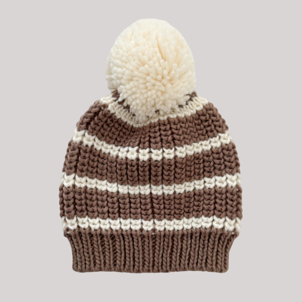 Blueberry Hill - Hand Knit Beanie - Mocha Stripe-Hats-3-6M (XS)-Posh Baby