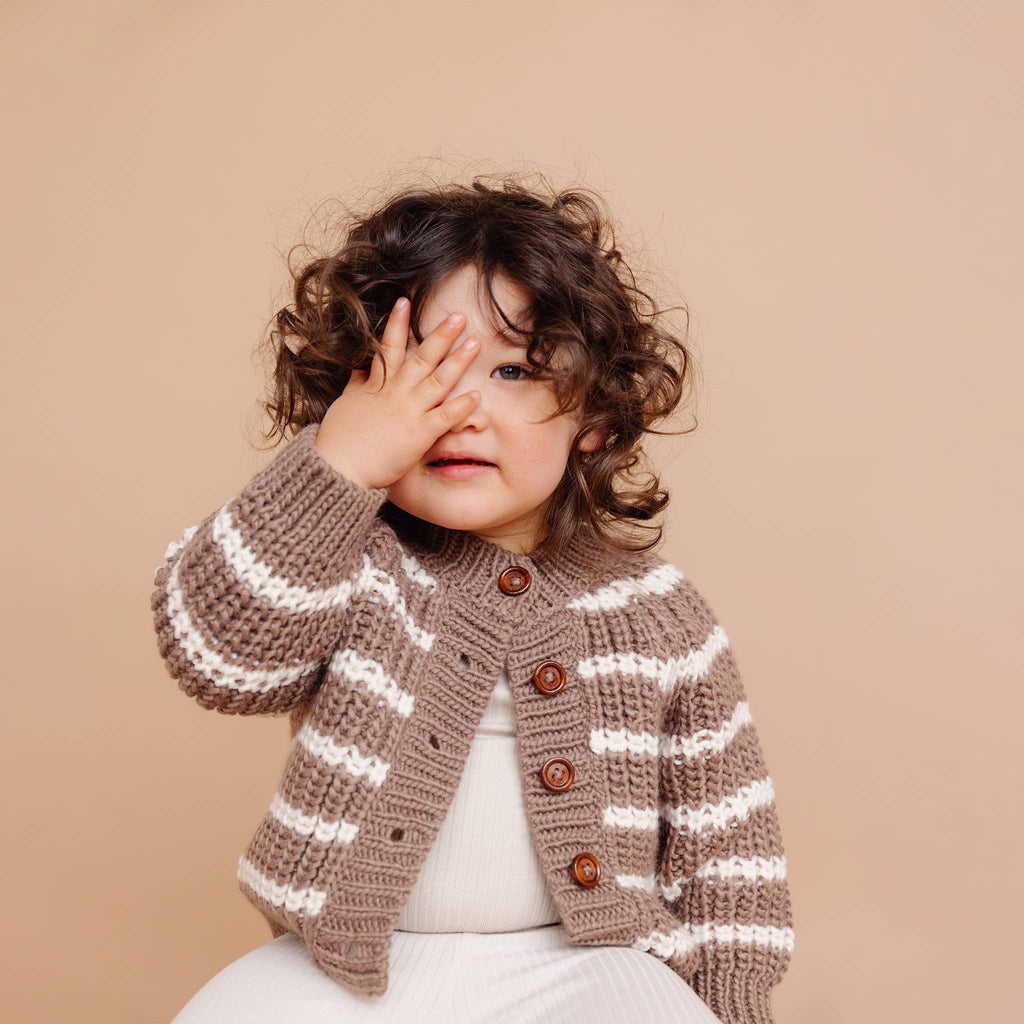 Blueberry Hill - Sweater Cardigan - Mocha Stripe-Sweaters + Cardigans + Jackets-6-12M-Posh Baby