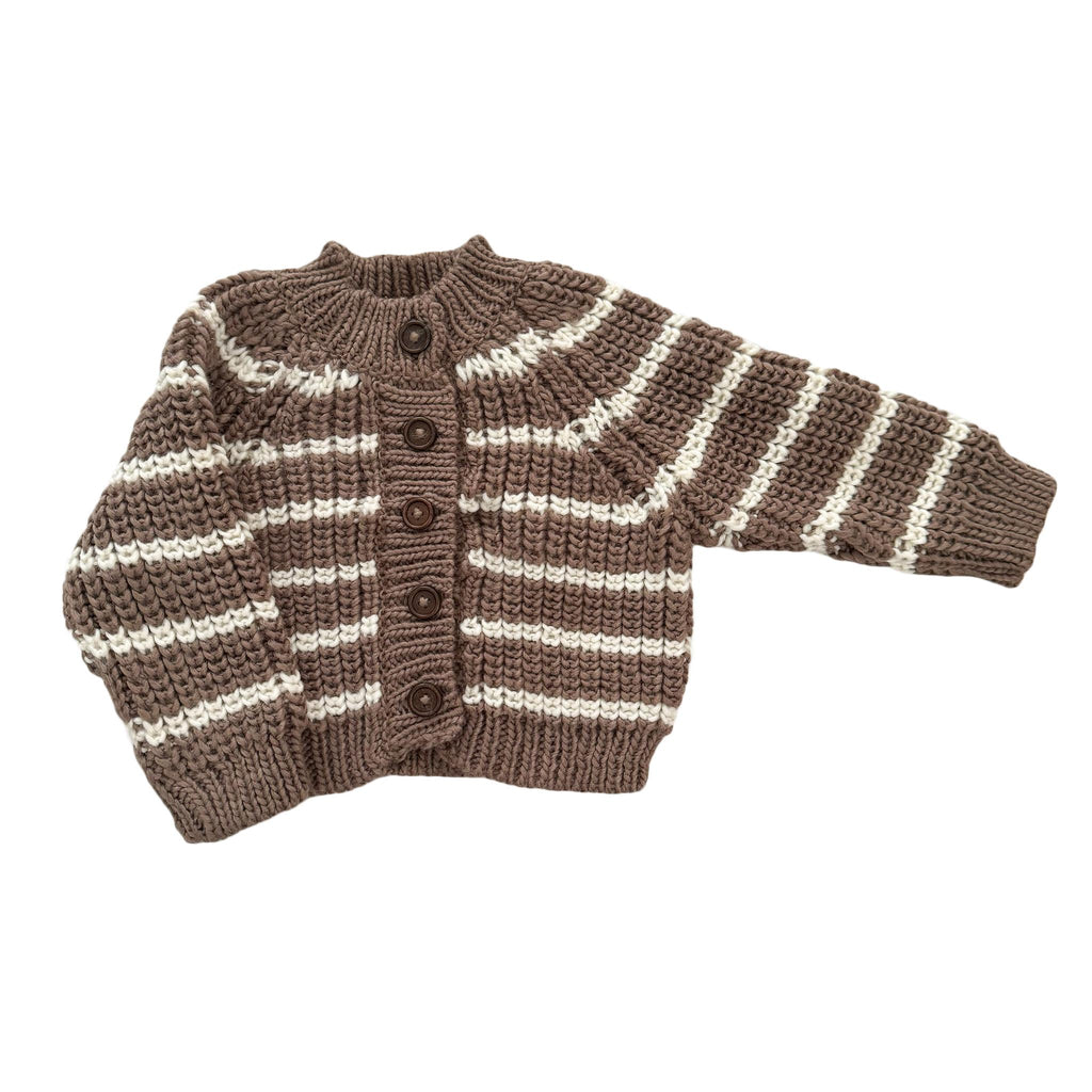 Blueberry Hill - Sweater Cardigan - Mocha Stripe-Sweaters + Cardigans + Jackets-6-12M-Posh Baby