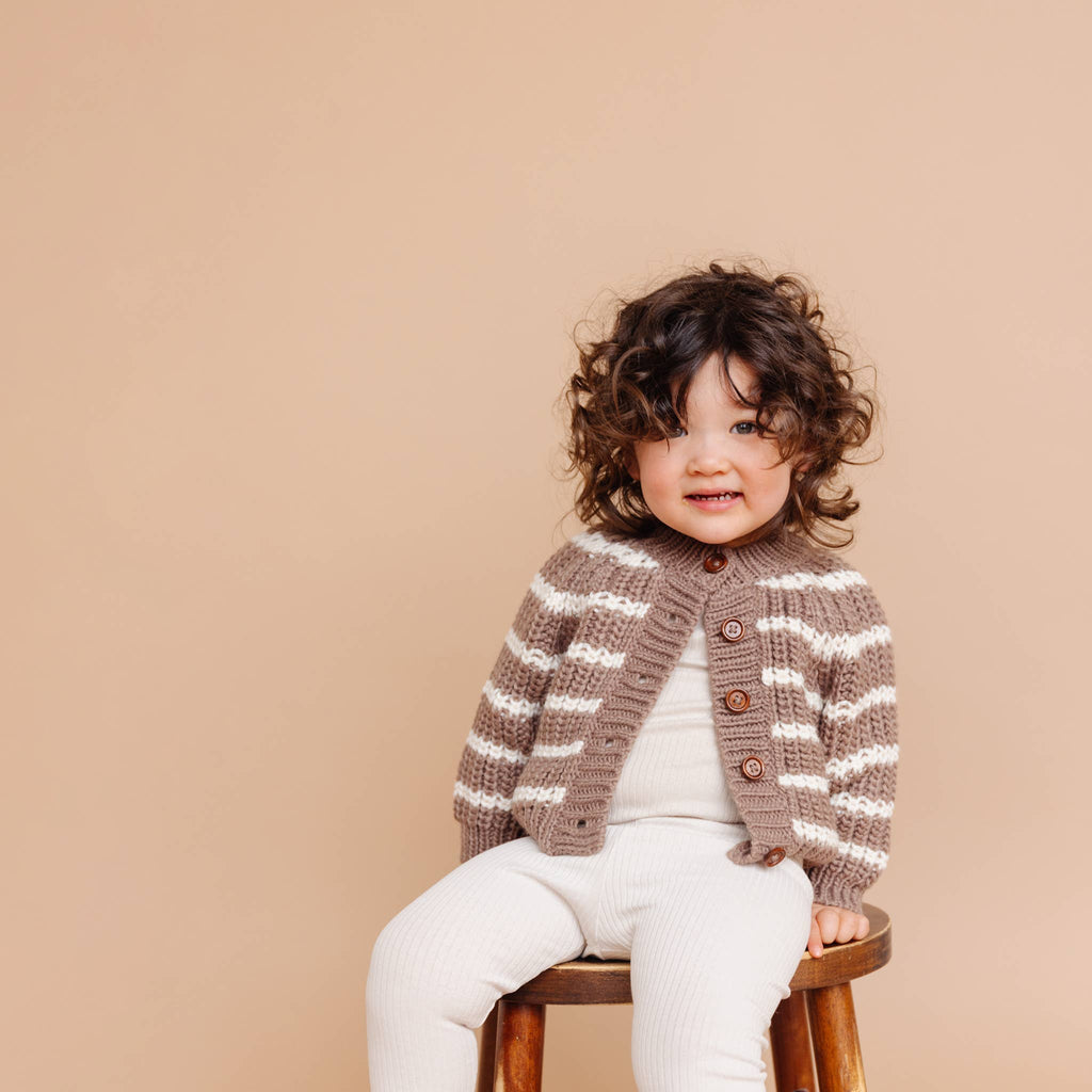 Blueberry Hill - Sweater Cardigan - Mocha Stripe-Sweaters + Cardigans + Jackets-6-12M-Posh Baby