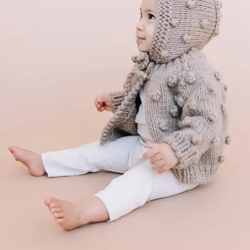 Blueberry Hill - Sweater Cardigan - Popcorn Flax-Sweaters + Cardigans + Jackets-0-6M-Posh Baby