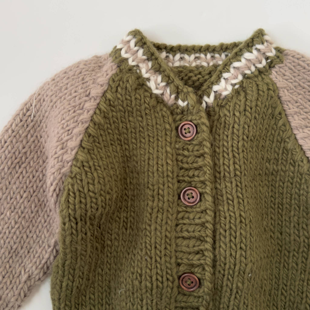 Blueberry Hill - Sweater Cardigan - Varsity Color Block-Sweaters + Cardigans + Jackets-0-6M-Moss-Posh Baby