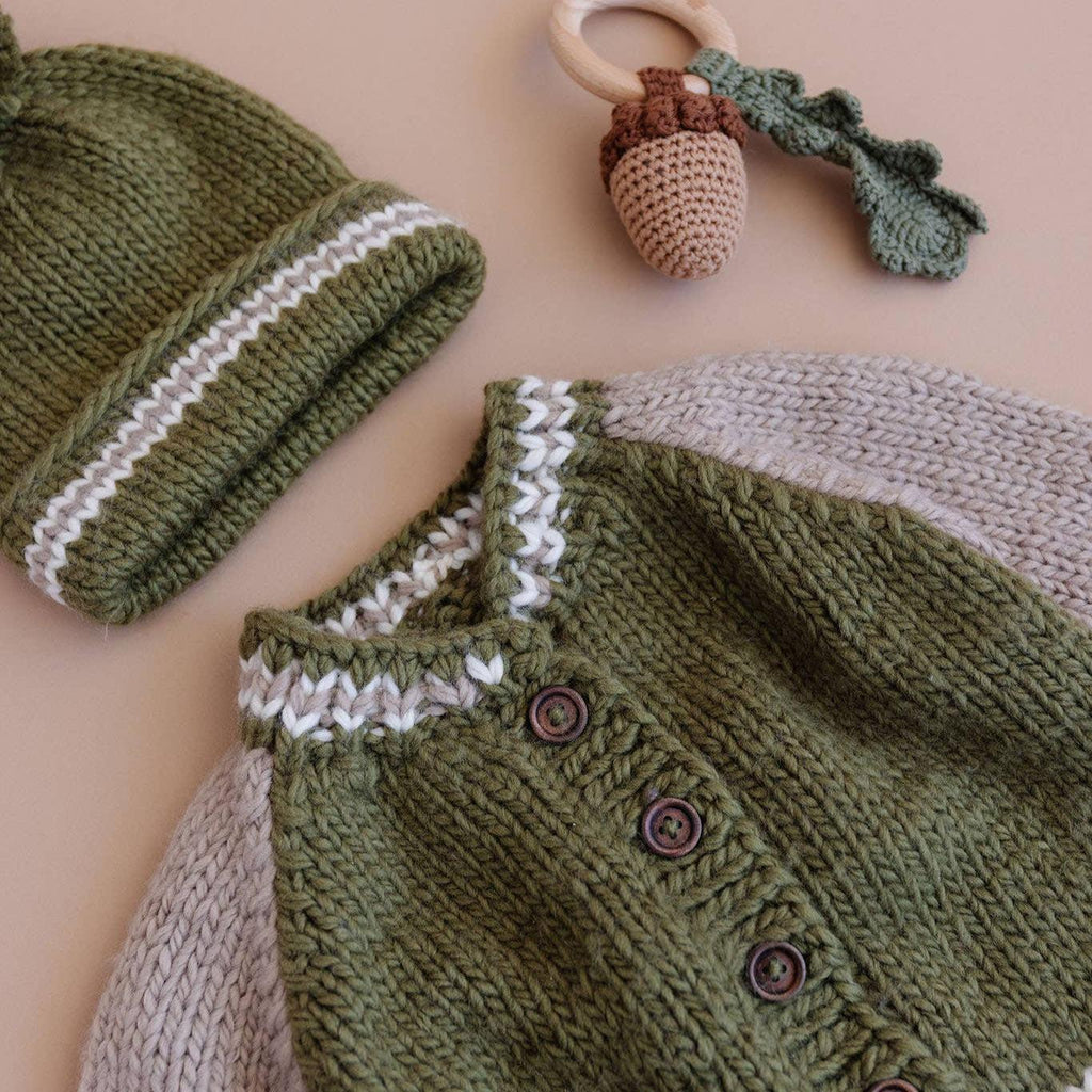 Blueberry Hill - Sweater Cardigan - Varsity Color Block-Sweaters + Cardigans + Jackets-0-6M-Moss-Posh Baby