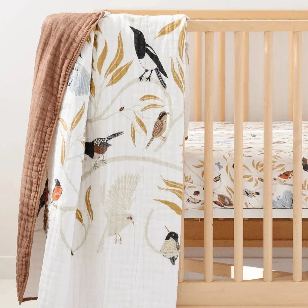 Clementine Kids - Cotton Muslin Quilt - Birds-Quilts + Snuggle Blankets-Posh Baby