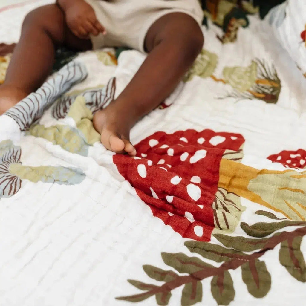 Clementine Kids - Cotton Muslin Quilt - Mushrooms-Quilts + Snuggle Blankets-Posh Baby