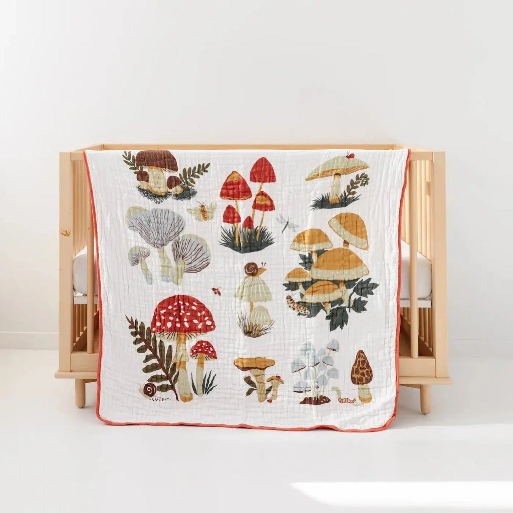 Clementine Kids - Cotton Muslin Quilt - Mushrooms-Quilts + Snuggle Blankets-Posh Baby
