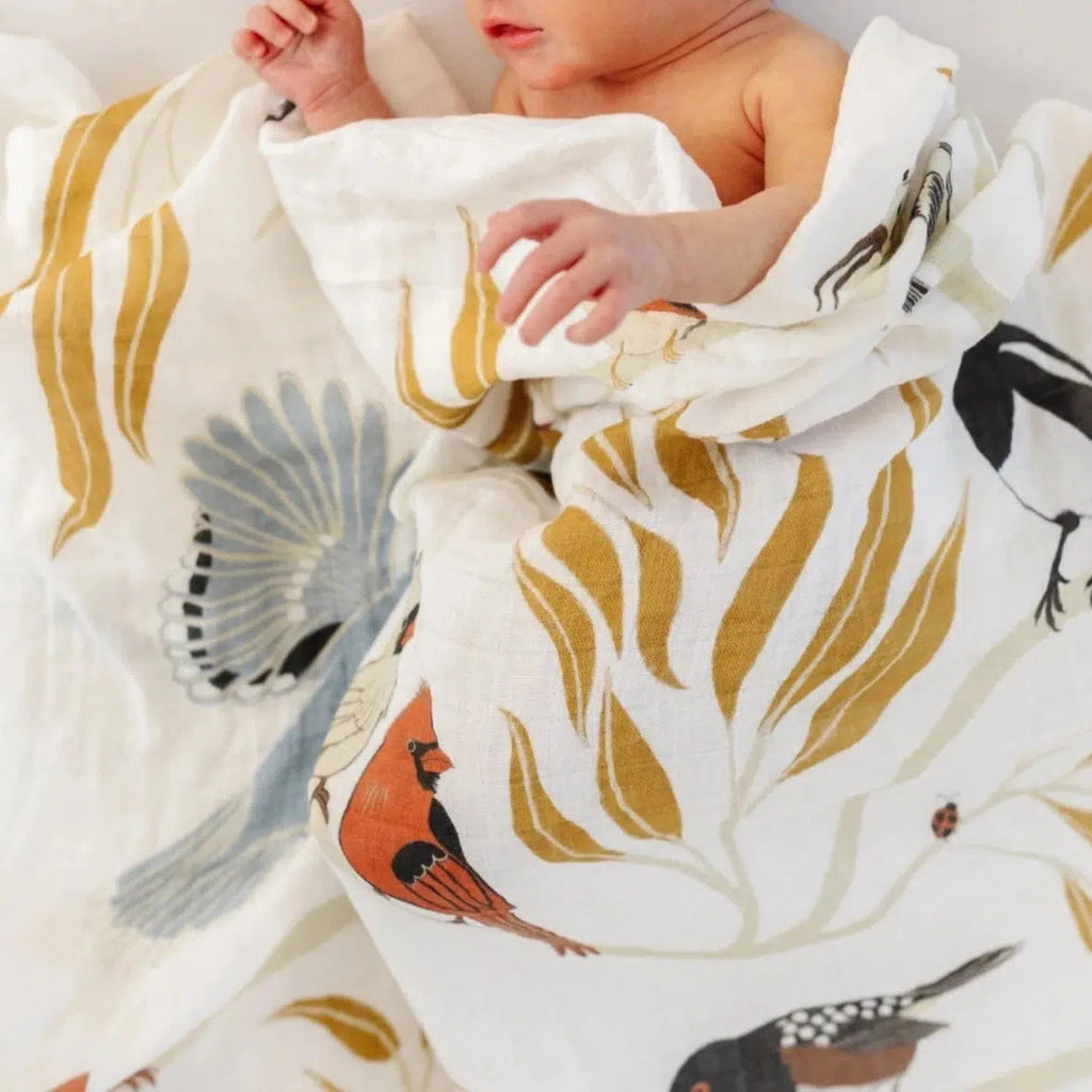 Clementine Kids - Cotton Muslin Swaddle - Birds-Swaddle Blankets-Posh Baby