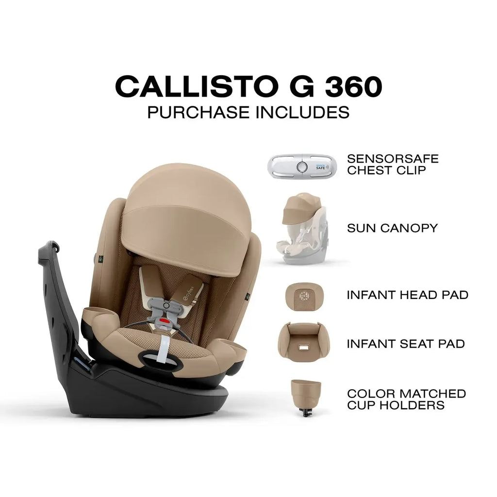 Cybex - Callisto G 360 All-in-One Rotating Car Seat - Sensor Safe - Almond Beige-Convertible Car Seats-Posh Baby